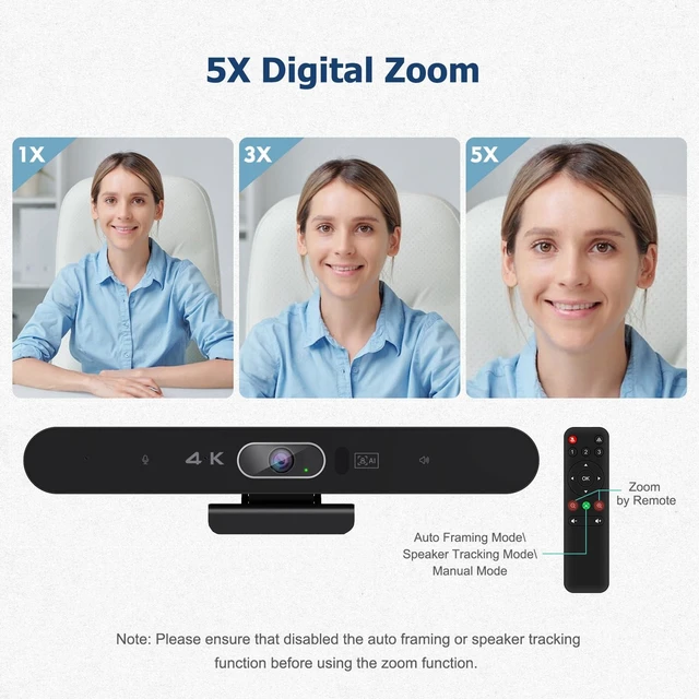 Alt view image 10 of 10 - Conference Room Camera, All-in-One 4K Webcam with Microphone and Speaker, AI Tracking and Auto Framing, Wide Angle of View, Plug and Play USB Webcam for PC, Mac, Meetings, Teams, Zoom & Webex