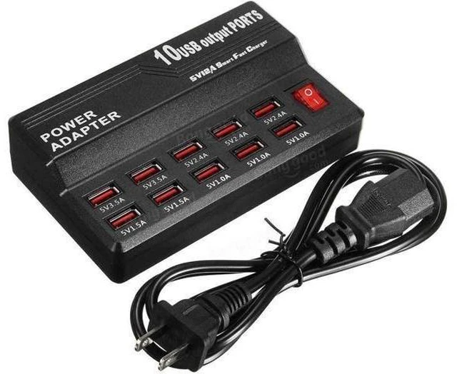 Alt view image 6 of 10 - 10-Port 60W/12A Desktop USB Charging Station Multi Port USB Charger Multi USB Charger with 3.3ft 3 in 1 Charging Cable Desktop Multi-Port USB Charger for Cell Phones Universal Multi Phones Charging S
