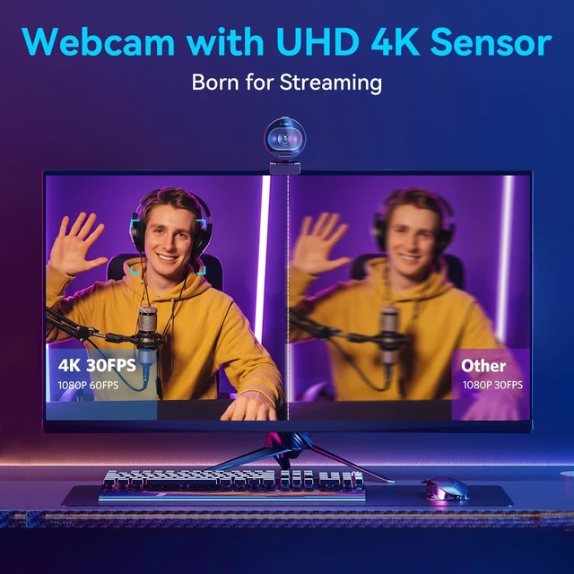 Alt view image 9 of 14 - _Mega Brand S600 4K Webcam for Streaming - Sony 1/2.5'' Sensor, PDAF Autofocus, 1080P@60FPS, 2 Noise Reduction Mics, Built-in Privacy Cover, 73° FOV, Streaming Camera for Live Commerce/Gaming/Beauty