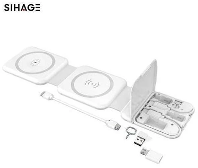Alt view image 13 of 13 - Multifunctional 15W Fast Magnetic Wireless Charger Kit Travel Foldable Wireless Charger Pad Set With USB Cable