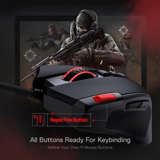Alt view image 12 of 14 - M612 Predator RGB Gaming Mouse, 8000 DPI Wired Optical Mouse with 11 Programmable Buttons & 5 Backlit Modes, Software Supports DIY Keybinds Rapid Fire Button