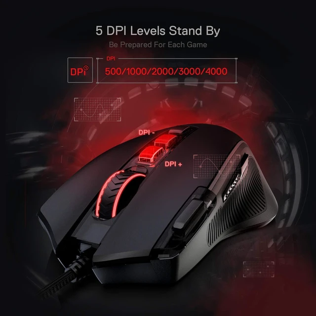 Alt view image 13 of 14 - M612 Predator RGB Gaming Mouse, 8000 DPI Wired Optical Mouse with 11 Programmable Buttons & 5 Backlit Modes, Software Supports DIY Keybinds Rapid Fire Button