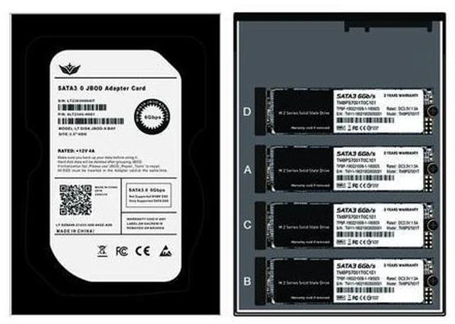 Alt view image 8 of 12 - Metal Case 4/5 Port B+M Key M.2 SATA SSD to 3.5" SATA3.0 6Gb JBOD Adapter Card With Enclosure Socket M2 NGFF to SATA Adapter Box