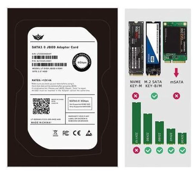 Alt view image 9 of 12 - Metal Case 4/5 Port B+M Key M.2 SATA SSD to 3.5" SATA3.0 6Gb JBOD Adapter Card With Enclosure Socket M2 NGFF to SATA Adapter Box