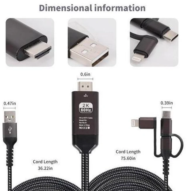 Alt view image 13 of 14 - HDMI Cable to TV Adapter 2k 60Hz 1080P Phone to TV HDTV AV Adapter for Android Phone Type C 3-in-1 Design Multi-Function Plug & Play HDMI Cable Compatible with TV/PS5/HDTV/Blu-ray