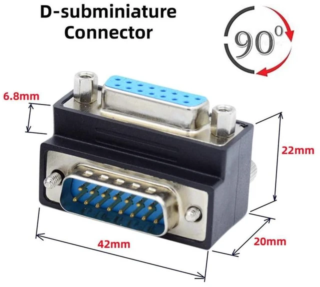 Alt view image 11 of 14 - xiwai Down 90 Degree Angled DSUB D-subminiature 15pin Male to Female Extension Adapter DB Connector