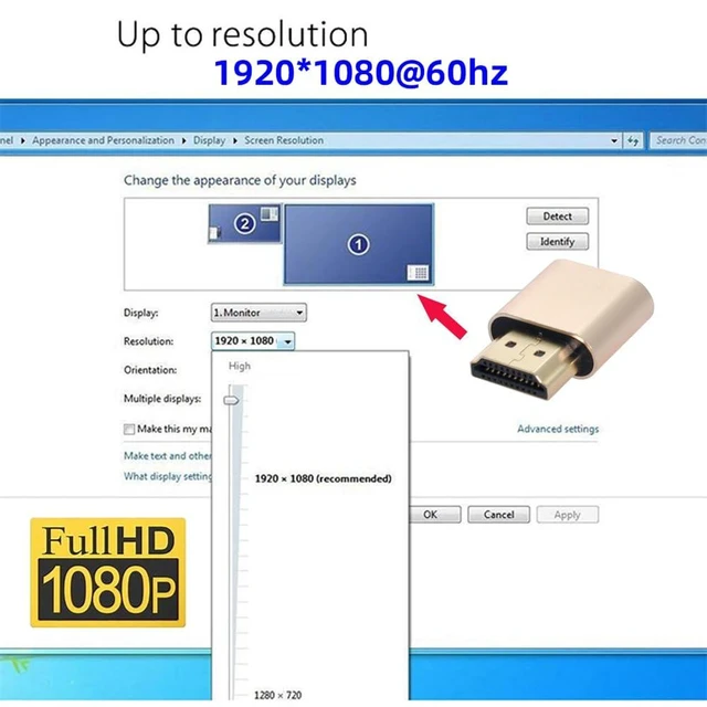 Alt view image 12 of 14 - Display Adapter HDMI 1.4 DDC EDID Dummy Plug Headless Ghost Display Emulator 1920x1080p@60Hz