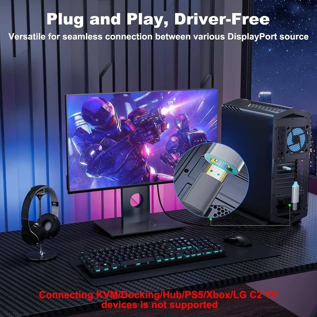 Alt view image 9 of 14 - Active DisplayPort to HDMI Adapter (8K 60Hz 4K 120Hz) Uni-Directional DP 1.4 to HDMI 2.1 Adapter Male to Female Support HDR for Monitor Graphics Card PC (Greener)