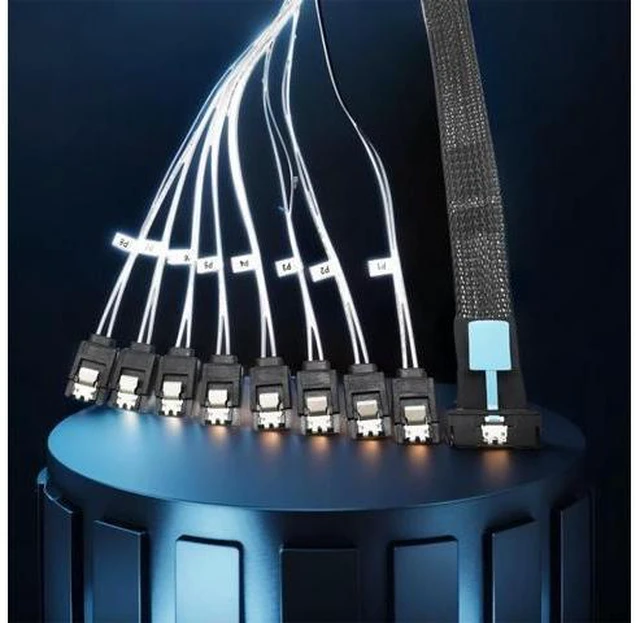 Alt view image 10 of 14 - 0.5M Cable Server Hard Drive Conversion Cable PCIe5.0 Slimline SAS MCIO 8I To 8*SATA Cable SAS MCIO 8I 74P To 8*SATA 7P Cord