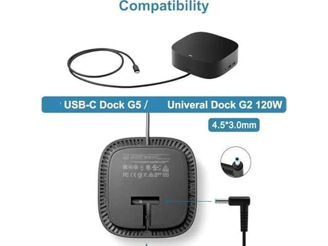 Alt view image 8 of 12 - 120W 6.15A Charger 710415-001 L41856-001 for HP USB-C Dock G5 5TW10UT 5TW10AA 5TW10AA#ABB 5TW10UT#ABA USB-C/A Universal Dock G2 5TW13AA HP Omen 15-5000 15-5100 15-5200 Laptop Charger