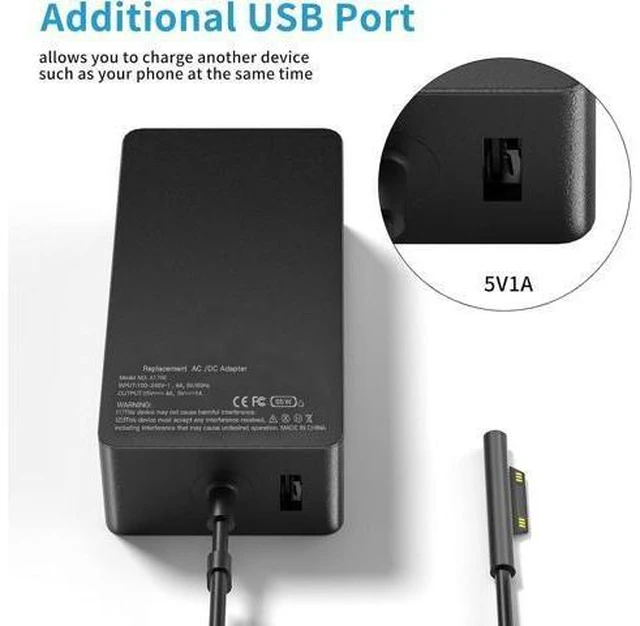 Alt view image 11 of 12 - 65W Surface Pro Laptop Charger for Surface Pro 10/9/8/7/6/5/4/3/X Windows Surface Laptop 6/5/4/3/2/1 Surface Book 3/2/1 Surface Go 3/2/1 Surface Charger Supports 44W 36W