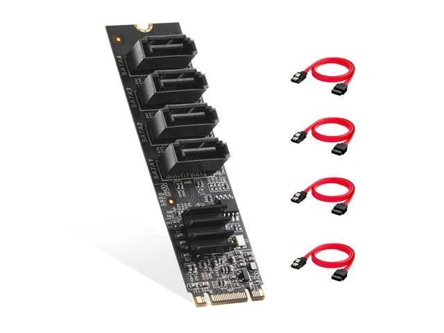 Alt view image 6 of 10 - M.2 to SATA Card 4 Port, 6Gbps SATA 3.0 Binardat Controller, Includes 4 Cables, for Windows 10/11