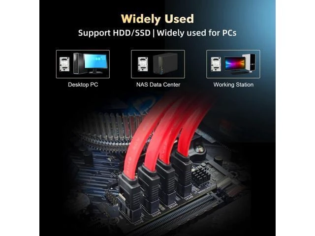 Alt view image 10 of 10 - M.2 to SATA Card 4 Port, 6Gbps SATA 3.0 Binardat Controller, Includes 4 Cables, for Windows 10/11