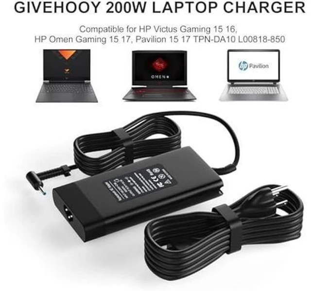 Alt view image 13 of 14 - 200W Laptop Charger Compatible for HP Victus Gaming 15 16, HP Omen Gaming 15 17, Pavilion 15 17 TPN-DA10 L00818-850 Power Supply Cord AC Adapter