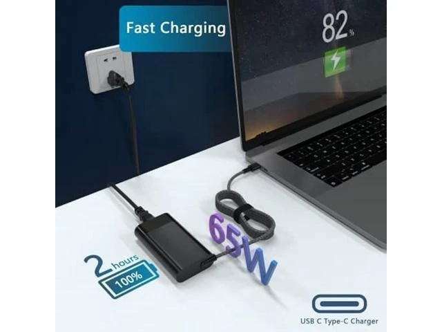 Alt view image 12 of 12 - 65W USB-C Laptop Charger Compatible with HP AI PC OmniBook 7 5 X Flip 16 14 17.3 inch,Compatible with HP EliteBook X Flip/Ultra G1i 14 inch Next Gen AI PC Laptop Type C AC Power Adapter