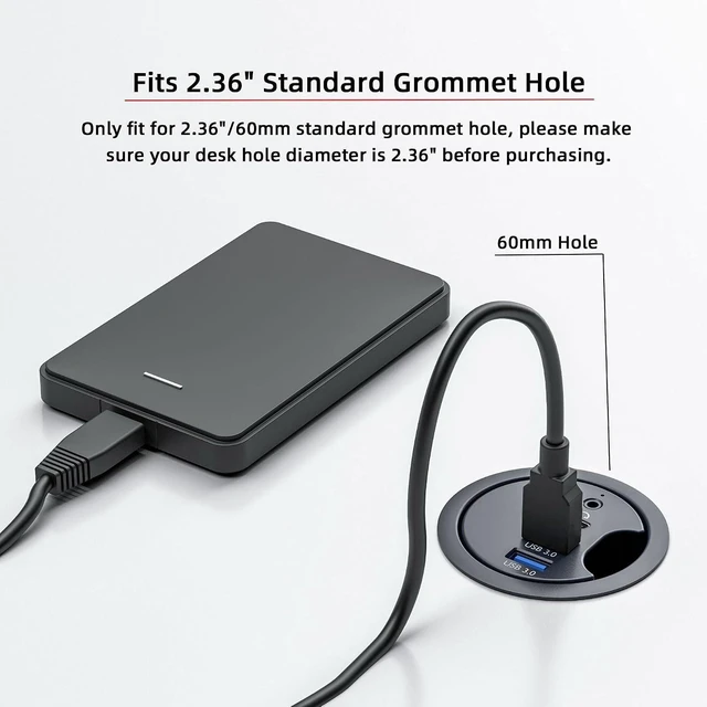 Alt view image 12 of 14 - 3.0 Hub Sound Card USB-C 2 Port USB 60mm Desk Grommet Splitter Dock Station Headphone Mic Audio Interface for Desktop PC Desk