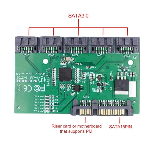 Alt view image 10 of 14 - 3.0 6Gbps 1 to 5 Splitter Ports HUB Adapter Converter PM Multiplier Port Selector JMB575