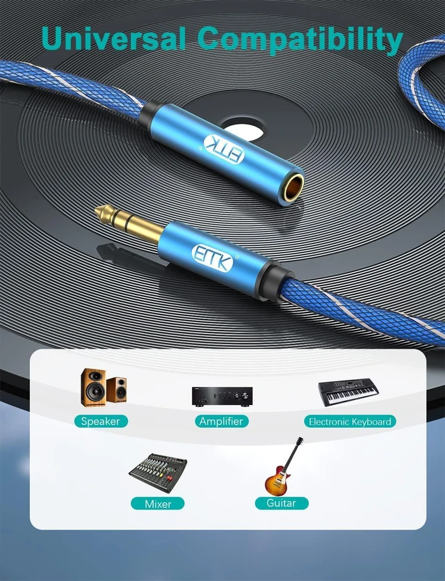 Alt view image 11 of 14 - 1/4 inch Extension Cable 6.35mm 1/4 inch Male to Female Stereo Headphone Guitar Extension Cable Cord Gold Plated Quarter inch Headphone Extension Cable (6.6FT/2M)