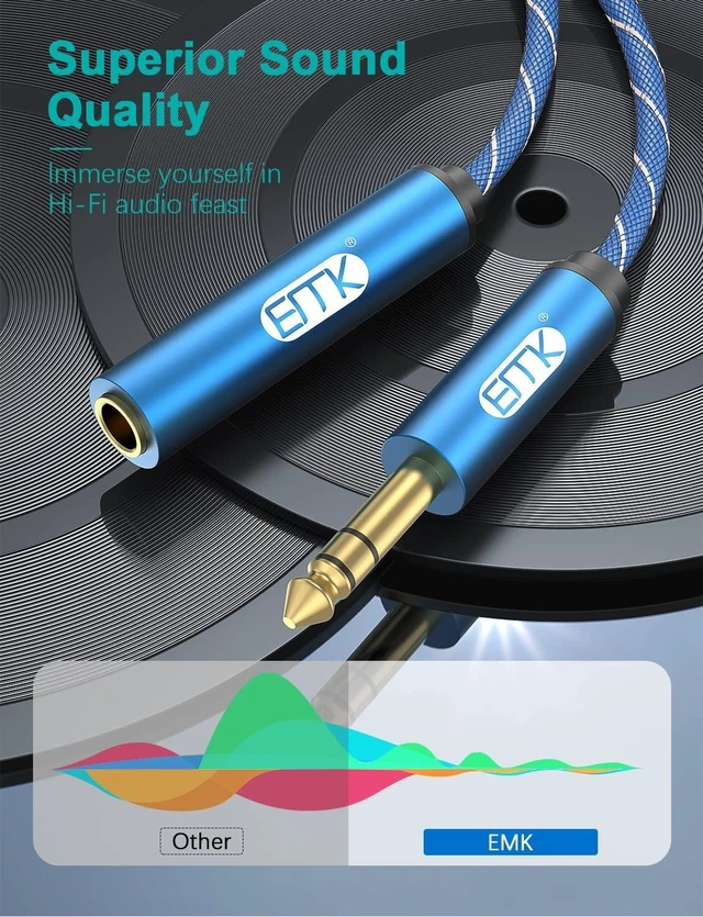 Alt view image 12 of 14 - 1/4 inch Extension Cable 6.35mm 1/4 inch Male to Female Stereo Headphone Guitar Extension Cable Cord Gold Plated Quarter inch Headphone Extension Cable (6.6FT/2M)