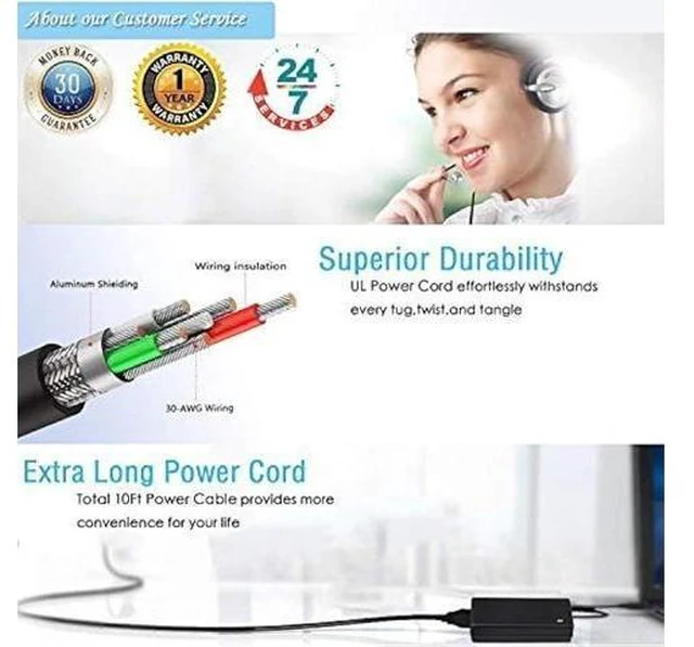 Alt view image 11 of 12 - AC Charger Fit for Dell Inspiron M431R 5435 M531R 5535 M731R 5735 Laptop Power Supply Adapter Cord