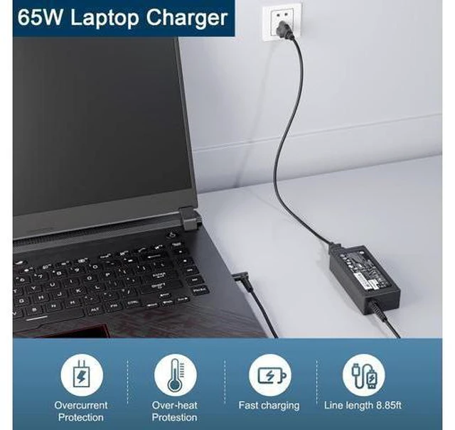 Alt view image 13 of 14 - 65W 45W AC Charger Fit for HP Probook 440 445 450 455 470 640 650 G10 G9 G8 G7 G6 G5 G4 G3 G2 Elitebook 845 840 for HP Pavilion x360 11 13 14 15 17 Envy X360 Blue Tip Laptop Adapter Power Cord (65W)