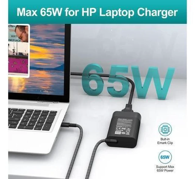 Alt view image 9 of 14 - New 65W USB C Slim Compatible with HP Laptop Charger Spectre x360 Envy Chromebook Elitebook x360 Pavilion Elite x2 Regular Compatible with HP Chromebook and Elitebook Charger.
