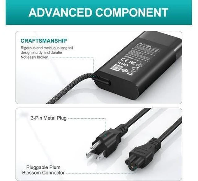 Alt view image 12 of 14 - New 65W USB C Slim Compatible with HP Laptop Charger Spectre x360 Envy Chromebook Elitebook x360 Pavilion Elite x2 Regular Compatible with HP Chromebook and Elitebook Charger.
