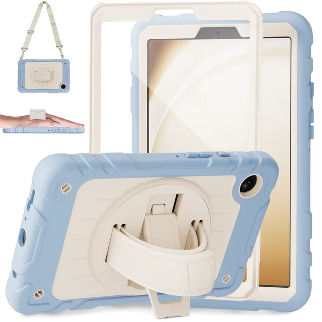 Alt view image 6 of 10 - Stweap Case for Samsung Galaxy Tab A9 Case 8.7 Inch 2023, with 360 Rotating Hand Strap & Shoulder Strap,Protective Case for Galaxy Tab A9 8.7" Tablet SM-X110/X115/X117 (Iceblue+White)