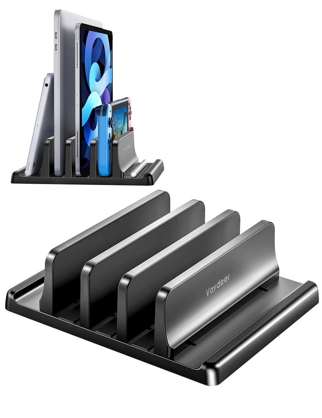 Alt view image 8 of 14 - 3-Slot Vertical Laptop Stand Organizer, Laptop Storage Holder Made of Premium ABS Plastics 5 in 1 Design,Desktop Space-Saving Adjustable Desk Organizer for All MacBook/Chromebook/Surface