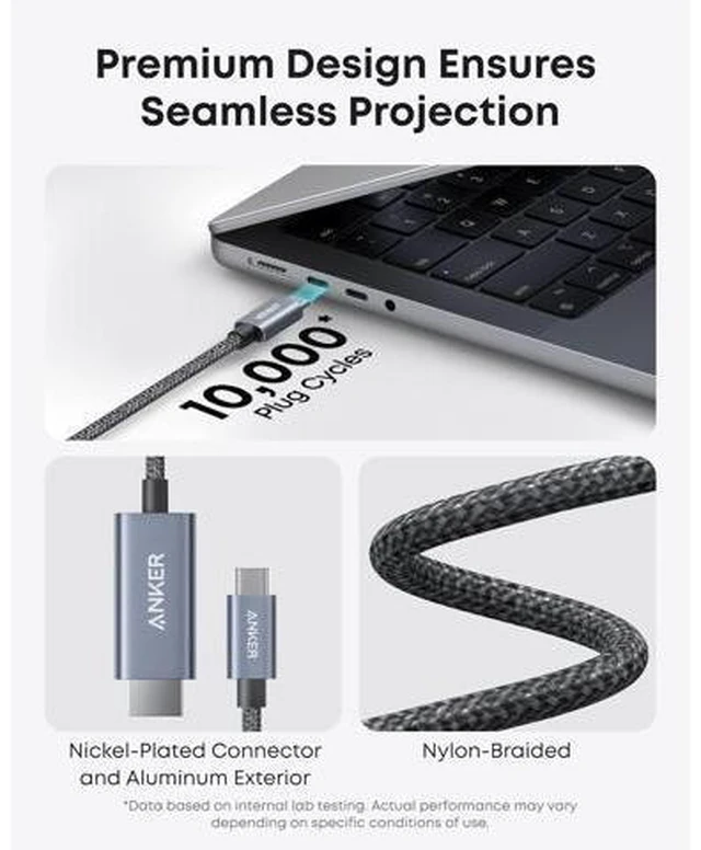 Alt view image 13 of 14 - HDMI Cable 4K@60Hz Ultra-Fast Nylon-Braided USB C to HDMI Cord with Advanced Shielding Thunderbolt 5/4/3 for MacBook iPad iPhone HD TV and More(3FT Black)