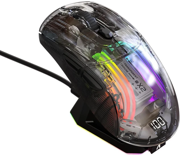 Alt view image 2 of 2 - Wireless Gaming Mouse with Full Transparent,Tri-Mode 2.4GHz/Bluetooth/Wired Mouse,Digital Display,Ch