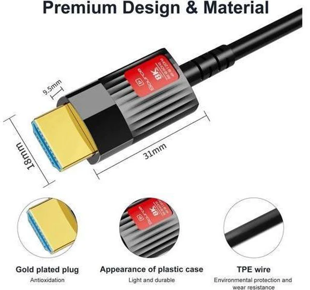 Alt view image 13 of 14 - 8K HDMI 2.1 Fiber Optic Cable 8K 60Hz 4K 120Hz Ultra High Speed 48Gbps HDR eARC HDCP Optical Fiber HDMI Cables For HDTV Laptop Projector TV Box PS - 5M/16ft