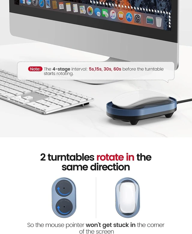 Alt view image 13 of 14 - Vaydeer Dual Turntable Mouse Mover, Turbo 3 Mouse Jiggler with Adjustable Intervals, ON/Off Switch, Undetectable & Noiseless Mouse Shaker Simulate Realistic Mouse Movement for Secure Computer Activity