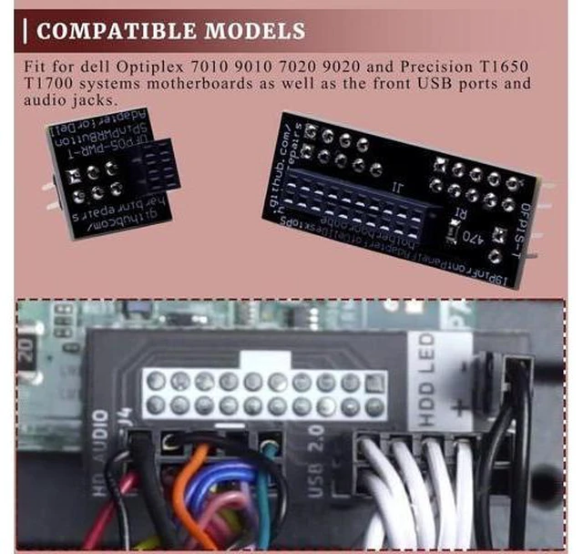 Alt view image 12 of 14 - Front Panel Header Adapter Compatible with Optiplex 7010 9010 7020 9020 Precision T1650 T1700 Motherboards DT and MT Mid Tower Desktops Audio Video Connectors Adapters Accessories