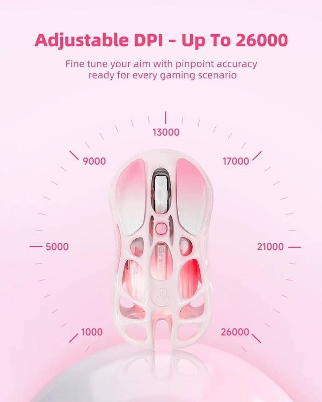 Alt view image 12 of 14 - Mercury M1 Pro Wireless Gaming Mouse, Lightweight Magnesium Alloy, 26,000 DPI, PAW3395DM Sensor, 5 Programmable Buttons, Support Wired/2.4GHz/BT, Up to 200 Hours Battery Life (Gradient Pink)
