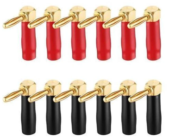 Alt view image 8 of 14 - 36 Pcs Right Angle Banana Plugs 4mm Banana Speaker Plugs Gold Plated Copper 90 Degree Connector Audio Video Connectors Adapters for Speaker Wire Red and Black