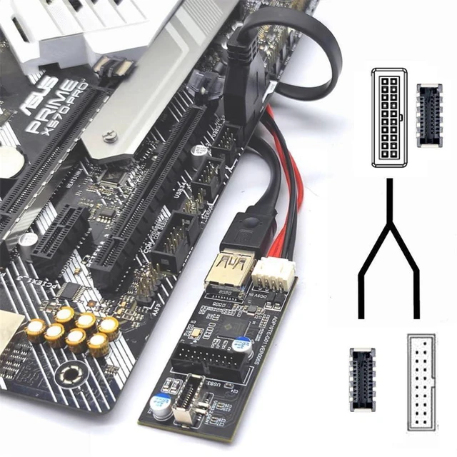 Alt view image 14 of 14 - 3.0 20Pin to Type-E & Dual Ports Female PCBA Type Adapter Splitter HUB 5Gbps
