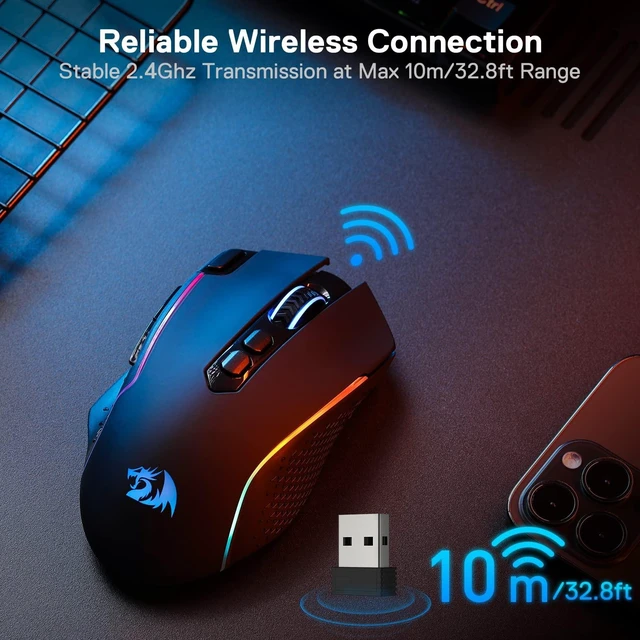 Alt view image 11 of 14 - M810 Pro Wireless Gaming Mouse, 10000 DPI Wired/Wireless Gamer Mouse w/Rapid Fire Key, 8 Macro Buttons, 45-Hour Reliable Power Capacity and RGB Backlit for PC/Mac/Laptop