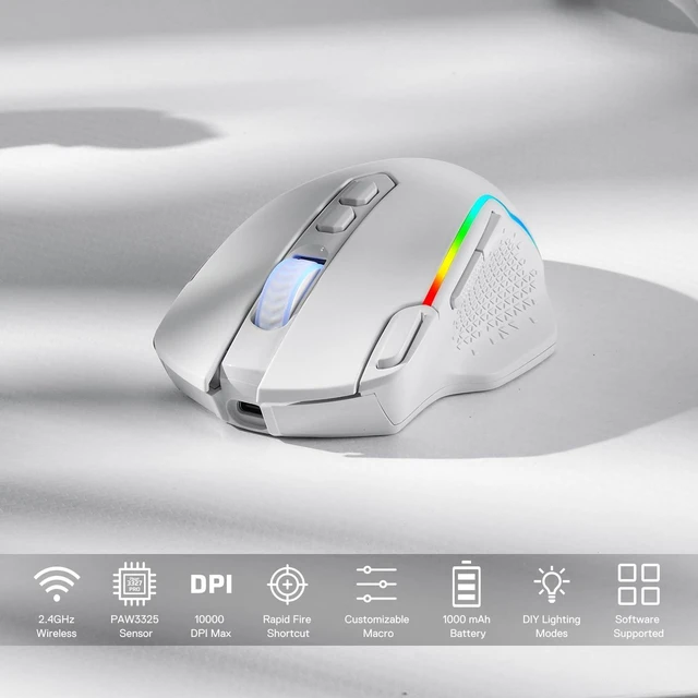 Alt view image 10 of 14 - M810 Pro Wireless Gaming Mouse, 10000 DPI Wired/Wireless Mouse w/Rapid Fire Key, 8 Macro Buttons, 45-Hour Power Capacity and RGB Backlit for PC/Mac/Laptop