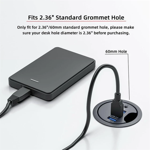 Alt view image 12 of 14 - xiwai USB 3.0 Hub Splitter, Sound Card 3 Port USB Multiport Expander 60mm Desk Grommet Dock Station Headphone Mic Audio Interface for PC Desk Desktop