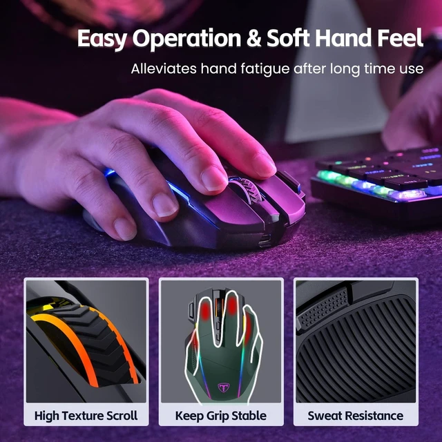Alt view image 11 of 14 - Wireless Gaming Mouse,Tri-Mode 2.4G/USB-C/Bluetoothy, Up to 10000DPI,Chroma RGB Backlit,Ergonomic with 8 Programmable Buttons,Rechargeable Computer Mouse for Laptop,PC,Mac