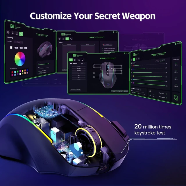 Alt view image 13 of 14 - Wireless Gaming Mouse,Tri-Mode 2.4G/USB-C/Bluetoothy, Up to 10000DPI,Chroma RGB Backlit,Ergonomic with 8 Programmable Buttons,Rechargeable Computer Mouse for Laptop,PC,Mac