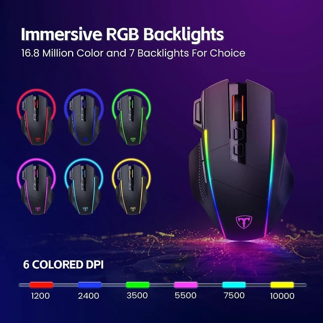 Alt view image 10 of 14 - Wireless Gaming Mouse,Tri-Mode 2.4G/USB-C/Bluetoothy, Up to 10000DPI,Chroma RGB Backlit,Ergonomic with 8 Programmable Buttons,Rechargeable Computer Mouse for Laptop,PC,Mac