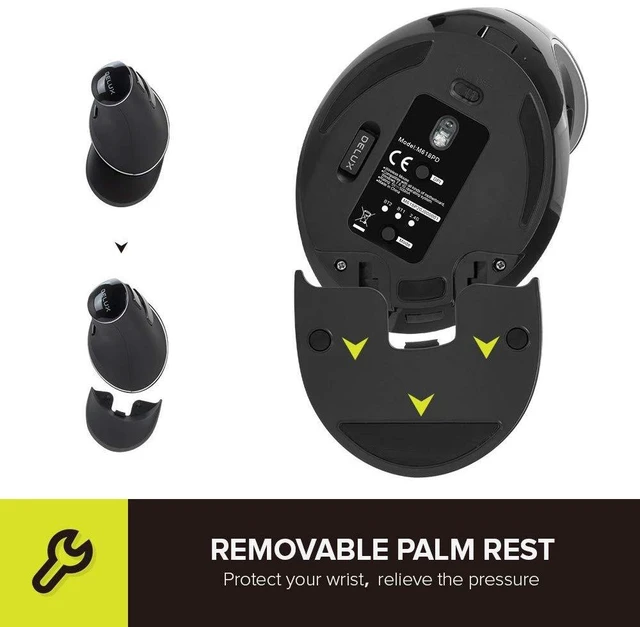 Alt view image 14 of 14 - Wireless Ergonomic Vertical Mouse, Rechargeable Ergo Mouse for large Hands, Slient Click, Removable Wrist Rest, Up to 4000 DPI, 6 Buttons,2.4G Dual Mode, Compatible with Laptop/PC (M618PD-Black)