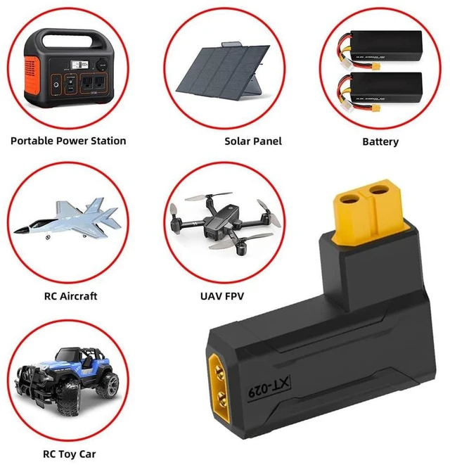 Alt view image 14 of 14 - xiwai XT60 Power Connector Male SC100 Protocol to XT60 Female Plug Fast Charging Angled Horizontal Adapter for RC Lipo Battery Quadcopter Multicopter Aeromodelling