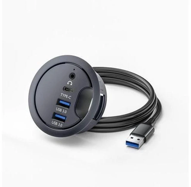 Alt view image 8 of 14 - ChenYang USB 3.0 Flush Mount Desktop HUB,2 USB 3.0 Port/1 USB C Port HUB Grommet Hole 2.36"(60mm) with 3.5mm Audio Port
