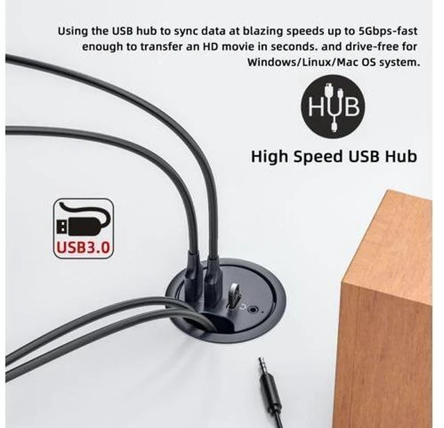 Alt view image 9 of 14 - ChenYang USB 3.0 Flush Mount Desktop HUB,2 USB 3.0 Port/1 USB C Port HUB Grommet Hole 2.36"(60mm) with 3.5mm Audio Port
