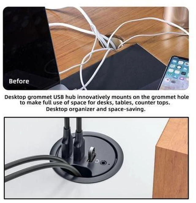 Alt view image 11 of 14 - ChenYang USB 3.0 Flush Mount Desktop HUB,2 USB 3.0 Port/1 USB C Port HUB Grommet Hole 2.36"(60mm) with 3.5mm Audio Port