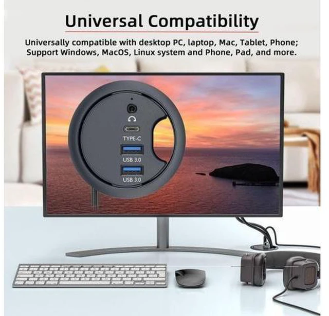 Alt view image 13 of 14 - ChenYang USB 3.0 Flush Mount Desktop HUB,2 USB 3.0 Port/1 USB C Port HUB Grommet Hole 2.36"(60mm) with 3.5mm Audio Port