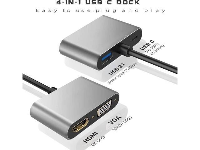 Alt view image 8 of 12 - USB C to HDMI VGA Adapter for Monitor, USBC Laptop Docking Station Dual Monitor Dongle MacBook, USB-C Hub Powered Mac, USB 3.0 to USB C Adapter Cable with Fast Charging Chromebook, Type C Dock